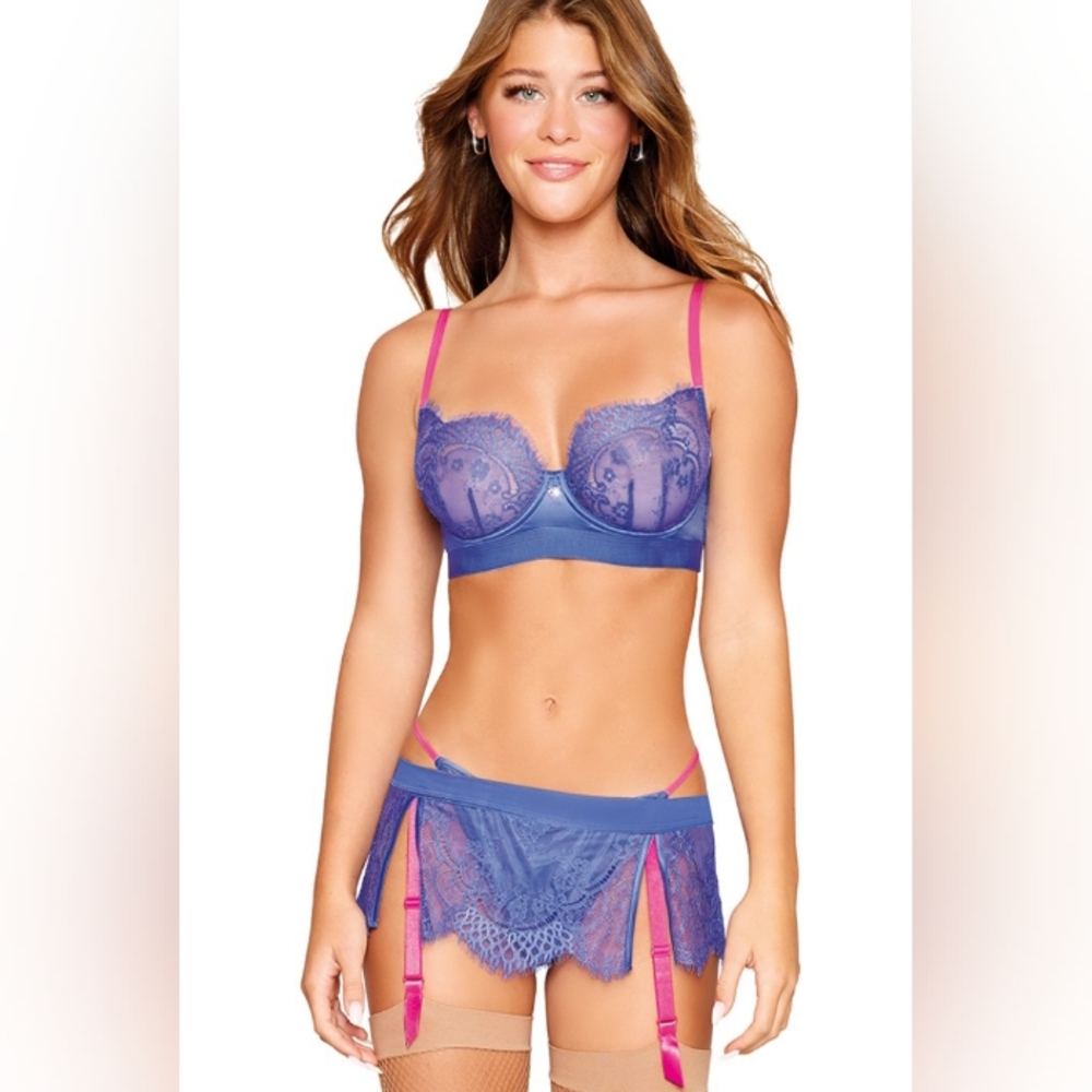 Dreamgirl Purple and Pink Lace Bra Set